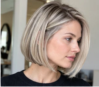 Ash blonde bob on an adult woman — original AI-generated hair color inspiration