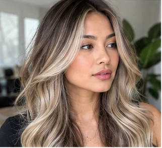 Ash blonde face frame on an adult woman — original AI-generated hair color inspiration