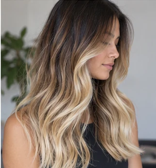 Bright ended bronde on an adult woman — original AI-generated hair color inspiration