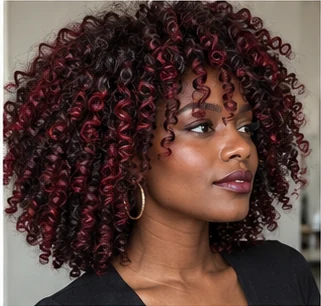 Cherry cola coils on an adult woman — original AI-generated hair color inspiration
