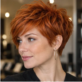 Copper pixie on an adult woman — original AI-generated hair color inspiration