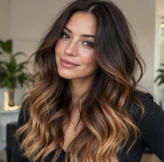 Brown to caramel ombre on an adult woman — original AI-generated hair color inspiration