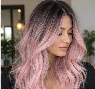 Rooted pastel pink on an adult woman — original AI-generated hair color inspiration