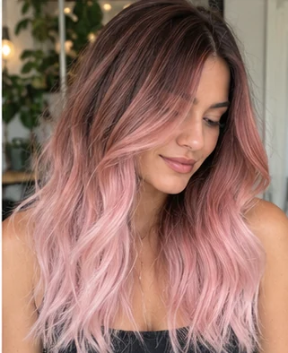 Pastel pink ombre on an adult woman — original AI-generated hair color inspiration
