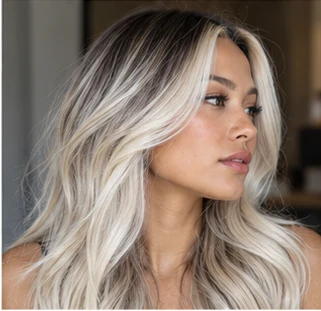 Platinum face frame on an adult woman — original AI-generated hair color inspiration