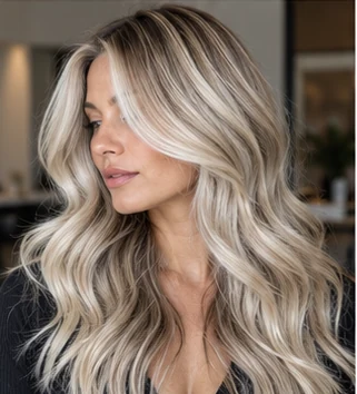 Platinum with lowlights on an adult woman — original AI-generated hair color inspiration