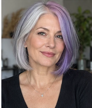 Silver and lavender split on an adult woman — original AI-generated hair color inspiration